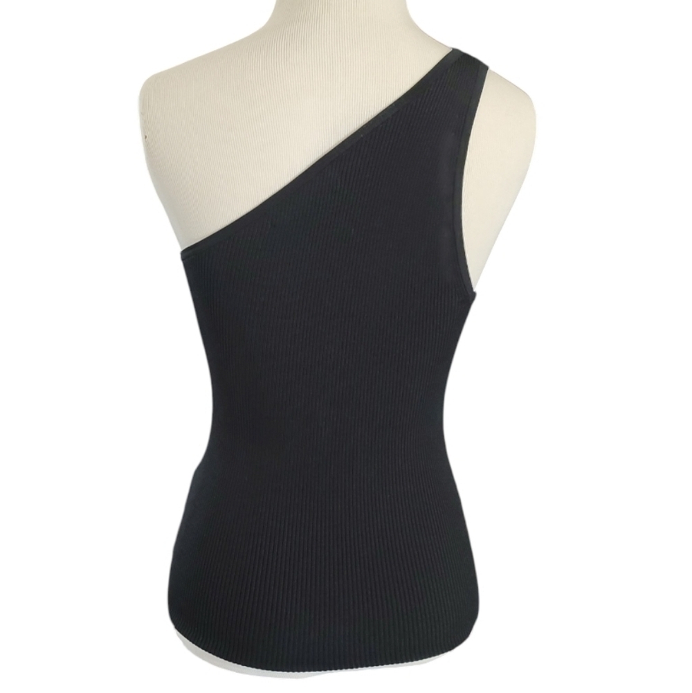 Intermix Black One-Shoulder Ribbed Tank Top - Picture 2 of 4